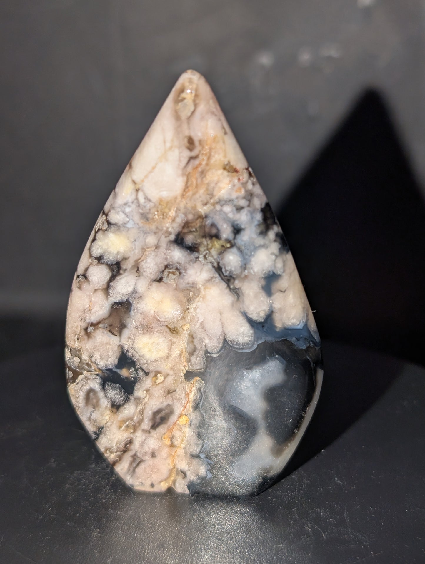 Black Flower Agate Tear Drop B
