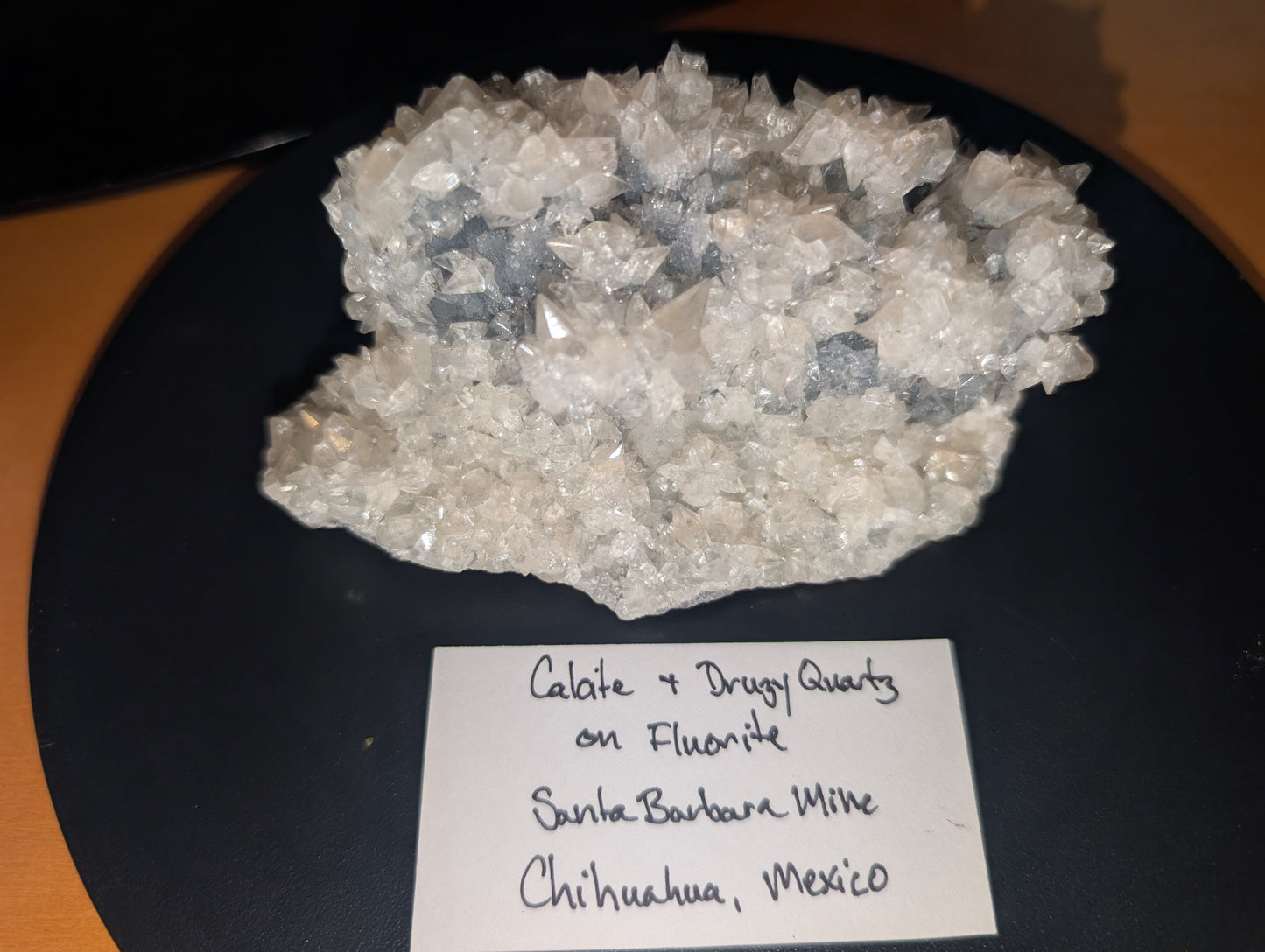 Calcite and Druzy Quartz on Fluorite