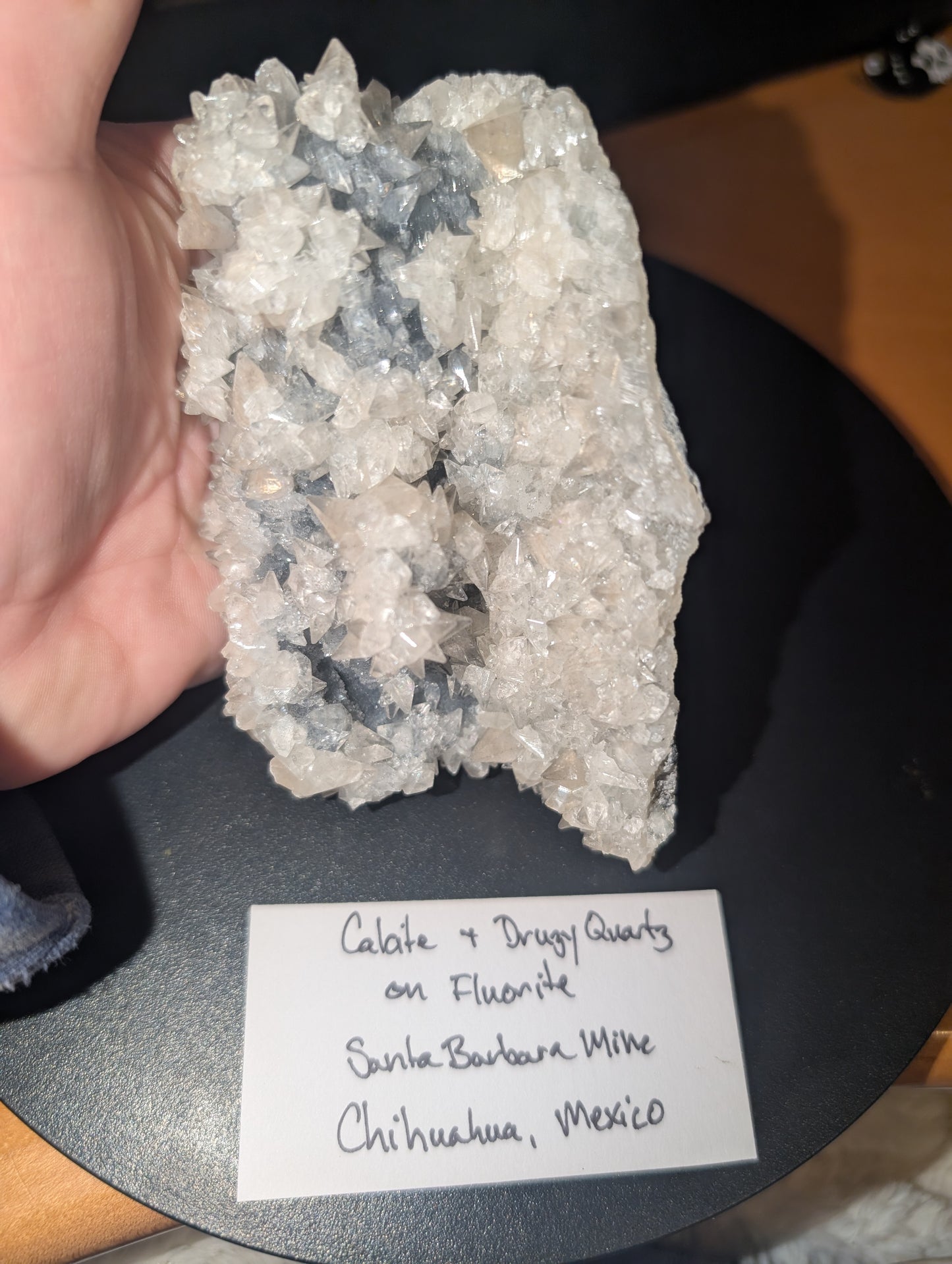 Calcite and Druzy Quartz on Fluorite