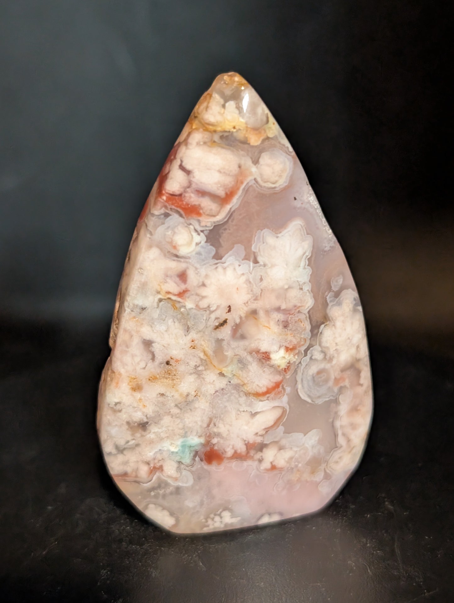 Pink and Green Flower Agate Tear Drop B