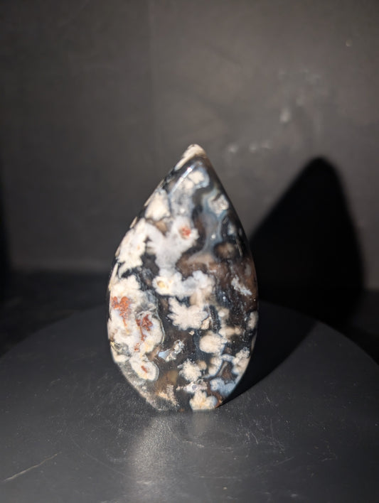 Black Flower Agate Tear Drop A